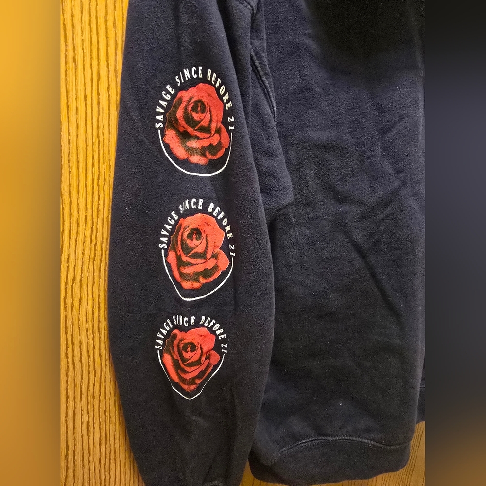 Savage Since Before 21 Navy Hoodie with Rose Graphic Mens Large - Picture 5 of 5
